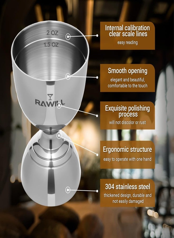 RAWILL Jigger For Bartending, 2 PC Double Shot Measuring Cup Premium 304 Stainless Steel, Jigger 2 oz 1 oz with Measurements Inside, Drink Measurer for Cocktails, Bar Measuring Set - Image 4
